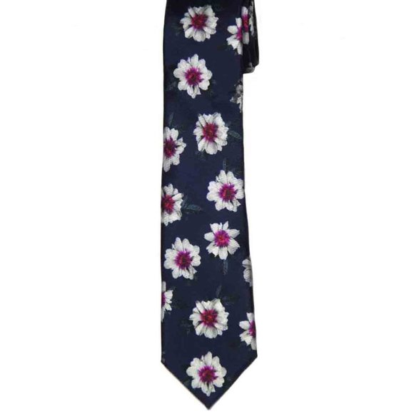 Ted Baker London Italian Silk Tie Navy Blue Floral Men's Narrow - Picture 1 of 1